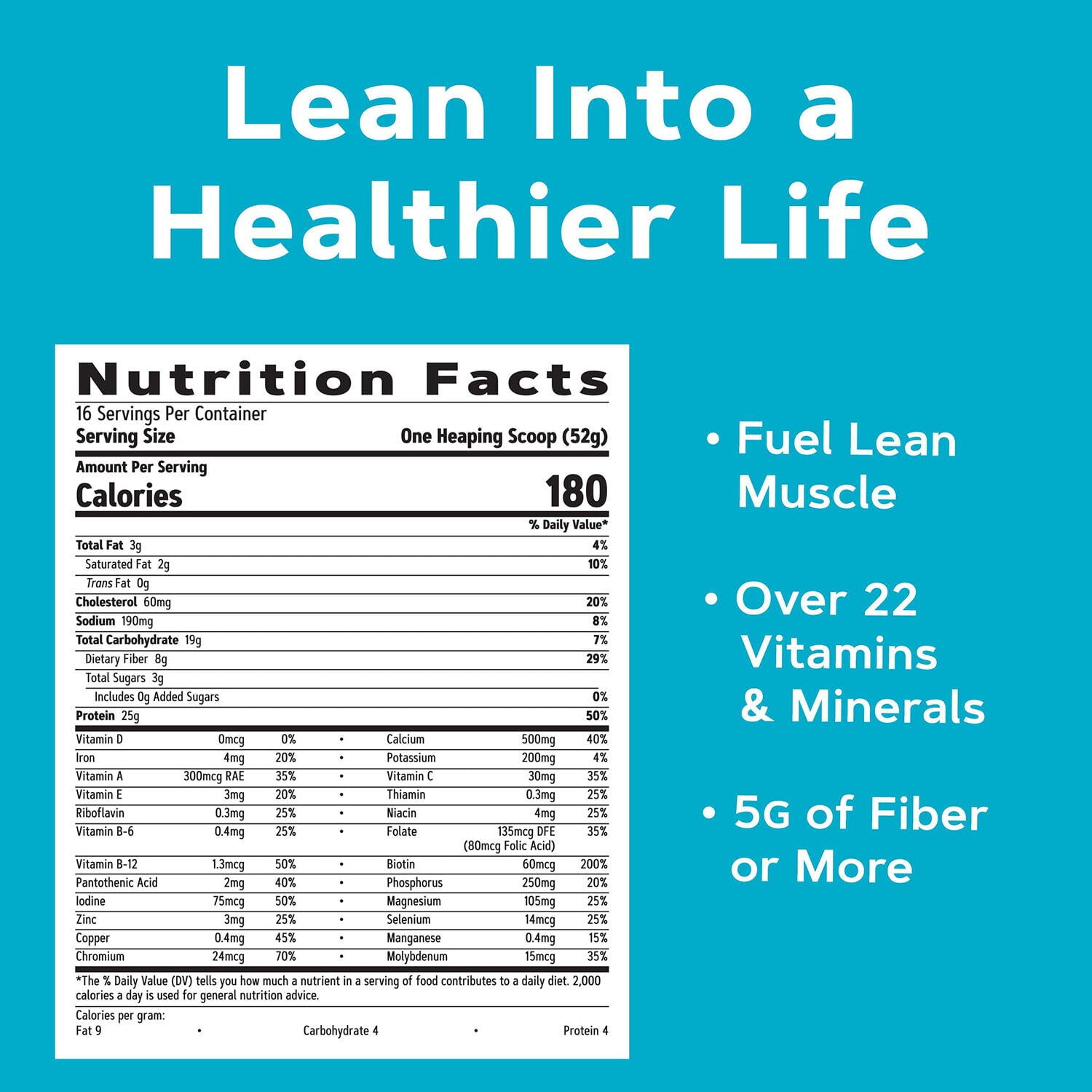 GNC Lean Shake 25 Meal Replacement Powder, Cookies and Cream, 25g Protein, High Fiber, Keto Friendly, Weight Management, 16 Servings