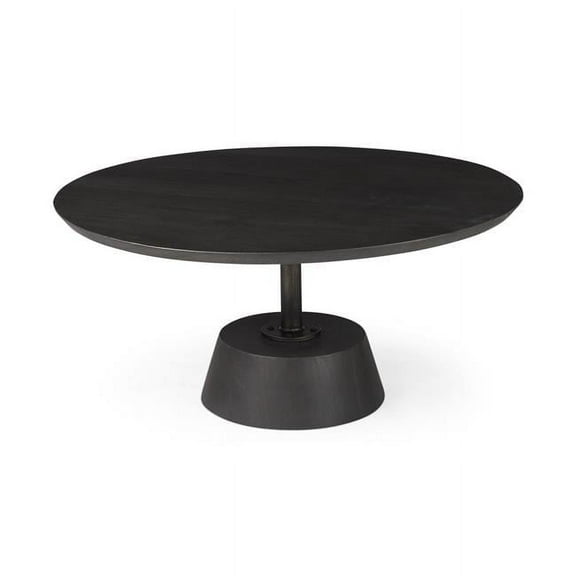 HomeRoots 393166 Wooden Pedestal Base Coffee Table, Dark Brown & Black