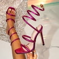 thumbnail image 3 of Women's Stilettos High Heels Vintage 70s Spiral Strap Sandals Square Open Toe Solid Color Sexy Summer Dress Shoes Hot Pink Size 9, 3 of 5