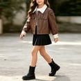 thumbnail image 6 of Xdegoge Girls Contrast Collar Faux Leather Jacket Button Down Outerwear Long Sleeve Fall Winter Warm Coat with Pockets Vintage Kids Casual Fashion Tops, 6 of 9