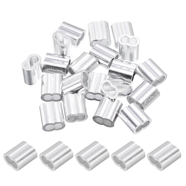 Unique Bargains 5/32' Aluminum Crimping Loop Sleeves, for Wire Rope Sleeves, Silver Tone 20 Pcs