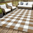 thumbnail image 2 of Haperlare 9'x18' Waterproof Outdoor Rug Plastic Straw Rug, Modern Plaid Reversible Camping Carpet Picnic Mat Geometric Outside Rug for Patio, Backyard, Balcony, Brown and White, 2 of 9