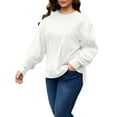 thumbnail image 5 of FlorCurve Plus Size Sweatshirts for Women Crew Neck Long Sleeve Pullover Sweatshirts Fleece Side Split Oversized Blouse, White 2XL, 5 of 9