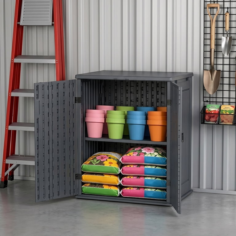 ZYJOYY Resin Outdoor Storage Cabinet, 15 Cu Ft Lockable Waterproof