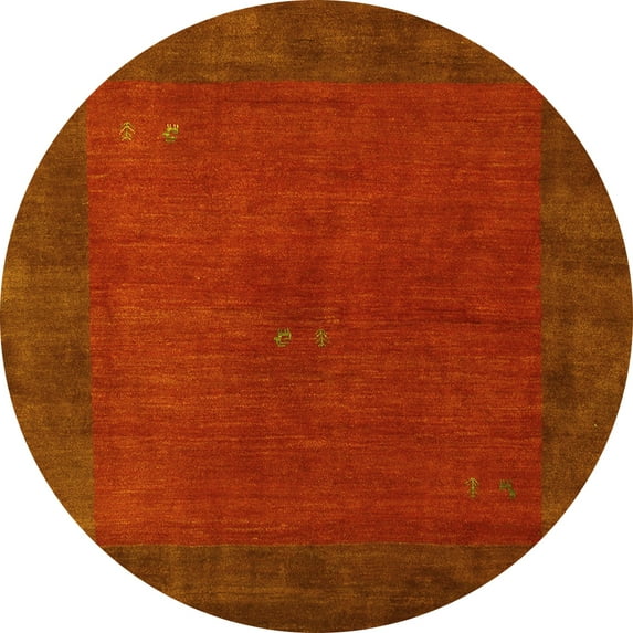 Ahgly Company Machine Washable Indoor Round Abstract Yellow Contemporary Area Rugs, 6' Round