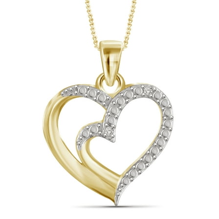 JewelersClub 14K Gold Plated Heart Necklace with Accent White Diamonds | Jewelry Pendant Necklaces for Women White Diamonds & 18 inch Rope Chain with Spring Clasp