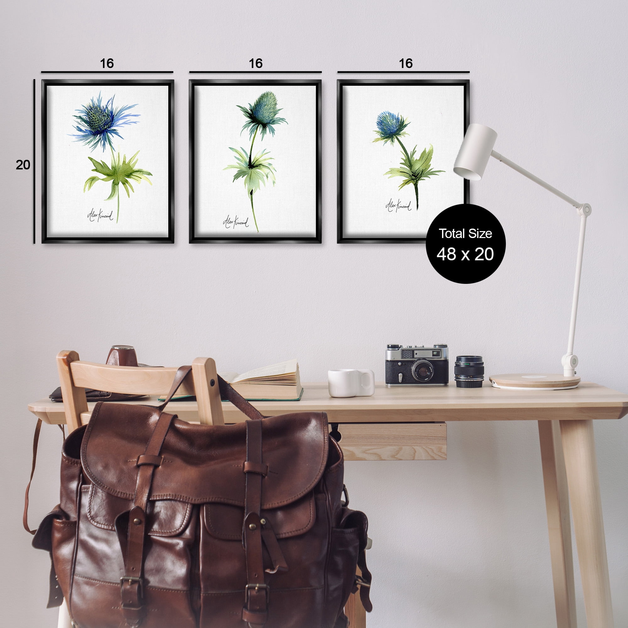 Stupell Industries Thistle Watercolors on White Botanical & Floral Painting Black Floater Framed Canvas Art Print Wall Art, 17 x 21, Set of 3