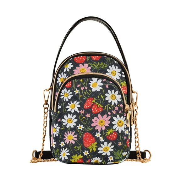 joogoo Women Strawberry Daisy Floral Chain Crossbody Bags Shoulder Handbag Phone Purse