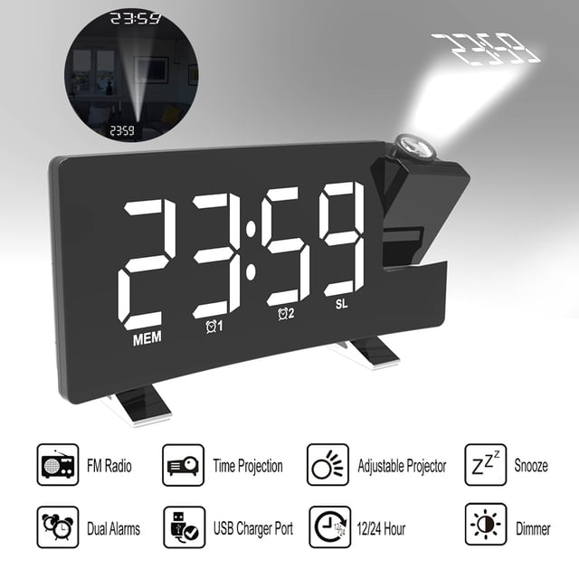 LEDs Reloj Proyección Multifuncional Radio FM 2 Alarmas Reloj Brillo TFixol Reloj