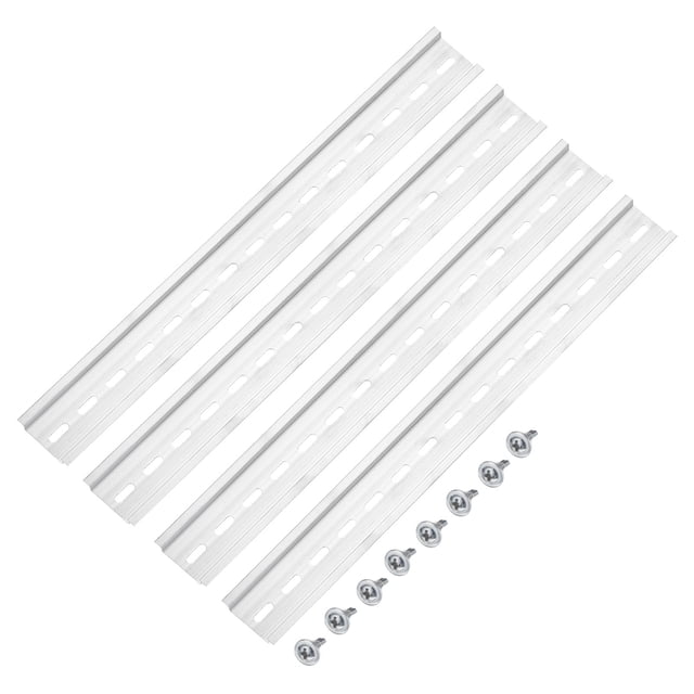 Unique Bargains DIN Rail Slotted Aluminum Mounting Guide 12 Inch x 1.4 Inch x 0.3 Inch Silver Tone 4 Pcs