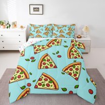 Homewish Pepperoni Pizza 3-Piece Full Size Comforter Sets for Kids Children Teens,Funny Fast Food Bedding Comforter Set,Sausage Cheese Lightweight Bedding Sets,Watercolor Lightweight Bedding Sets