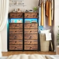 thumbnail image 2 of XgoodX 51.2" H Tall Dresser for Bedroom with LED Lights, Night Stand with 7 Drawers, Dressers & Chests of Drawers with Open Wood Shelf, Metal Frame, Bedside Table with Fabric Storage Bins, Brown, 2 of 9
