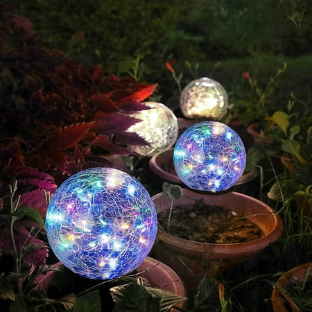 

SolarEra Solar Garden Cracked Glass Globe Lights Auto-Sensing Waterproof 2 Light Modes LED Ball Lights for Yard Pathway Decorative Multicolor 4Pcs
