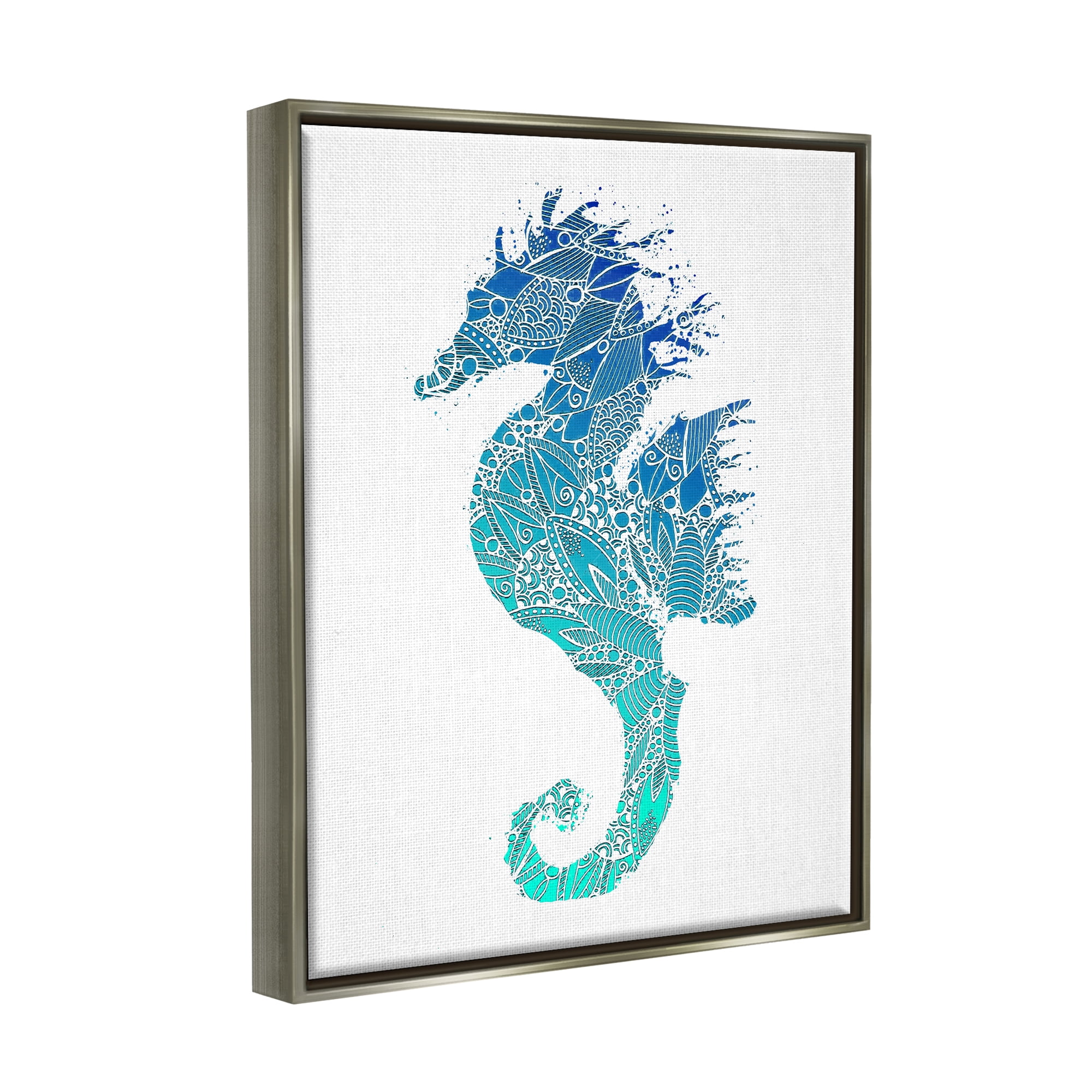 Stupell Industries Fractal Patterned Seahorse Animals & Insects Painting Gray Floater Framed Art Print Wall Art, 25 x 31
