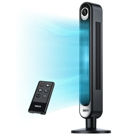 Dreo 42" Tower Fan, Fan with Remote. Floor Fan Oscillating 90°. Powerful Fan 6 Speeds. 3 Modes. Fan, 12-Hour Timer. LED Display. Quiet Bladeless Fan.