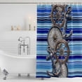 thumbnail image 3 of Vintage Anchor Nautical Shower Curtain, Waterproof Shower Curtains for Bathroom, Coastal Blue Striped Washable Fabric Bathtub Curtain Set Bath Decor with 12 Hooks Extra Long 72"x96", 3 of 8
