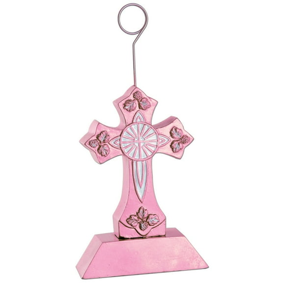 Beistle Pack of 6 Pink and White Cross Photo or Balloon Holder Party Decorations 6 oz.