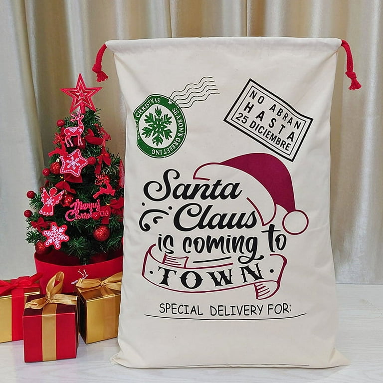 Christmas Drawstring Bag Canvas Xmas Bag Large Capacity Gift Bag