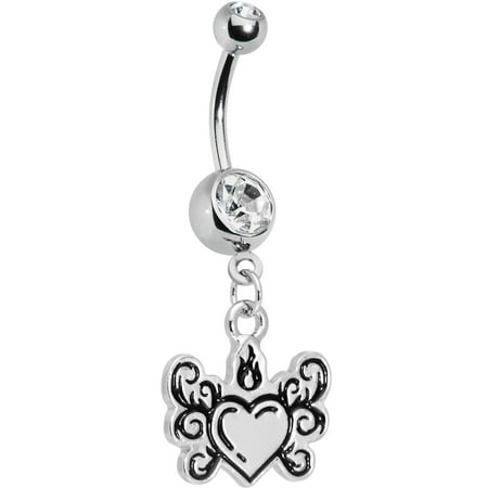 Paint Tribal Flames - Clear Tribal Flame Heart Belly Ring
