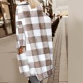 thumbnail image 7 of Oksale Womens Check Jackets Fuzzy Fleece Midi Shacket Jacket Open Front Fall Winter Coats Soft Long Sleeve Lapel Overcoats Warm Cozy Outerwear for Outside 2025 Khaki XL, 7 of 7