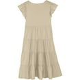 thumbnail image 4 of shoper Spring Dresses for Girls Ruffled Sleeve Solid Color Crew Neck A-Line Comfortable Sundress Girls Princess Dress Khaki 160, 4 of 6