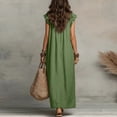 thumbnail image 4 of longantii Summer Dresses for Women 2026 Sleeveless V Neck Ruffle Cap Sleeve Long Dress with Pockets Beach Vacation Outfits Army Green XL, 4 of 5