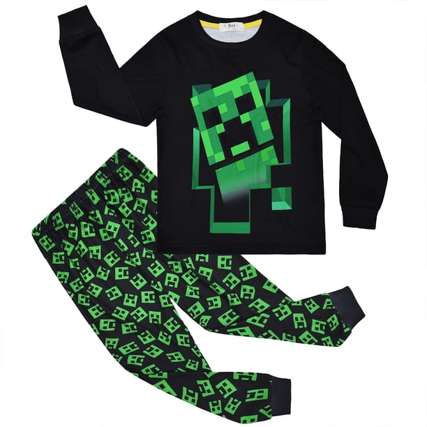 Pijama Kawell para niños de 4 a 15 años, ropa de dormir de Minecraft, paquete de 2,2-Black,14