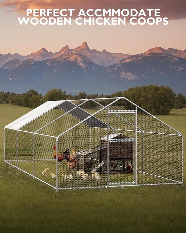 Large Outdoor Dog Kennel, Big Outside Dog House, Heavy Duty Dog Run Enclosure Playpen Coop Fence with Waterproof and Anti-UV Cover Roof, 9.8 x 6.6 x 6.4 Ft