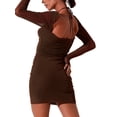 thumbnail image 4 of VISgogo Vestido ajustado de verano de color sólido para mujer, diseño de corte en el pecho plisado de manga larga Casual de una pieza VISgogo  moda, 4 of 5