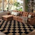 thumbnail image 3 of ASPILLOW Classic Checkered Shaggy Rug,5x7 Fuzzy Shaggy Living Room Carpet,Fluffy Rugs for Bedroom Home Aesthetic Decor,Black and Camel, 3 of 8