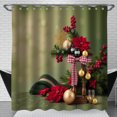 thumbnail image 1 of Festive Christmas Shower Curtain with Rustic Wooden Stand ations, 1 of 5