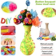 LNKOO Flower Craft Kit for Kids, Fun DIY Kit Party Favors Vase and Button Flowers Crafts for Girls Boys Age 4 5 6 7 8 9 10 Years Old Kid Activities Projects Children Birthday Christmas Gift