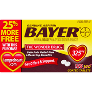 Genuine Bayer Aspirin, 325mg Coated Tablets, 125ct (100+25 Bonus)