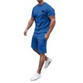 thumbnail image 2 of Men's Spring Summer 2-Piece Outfit, Casual Muscle Fit Short Sleeve Tee and Classic Fit Sport Shorts, Lightweight Tracksuit For Sports and Leisure,Blue,5XL, 2 of 6