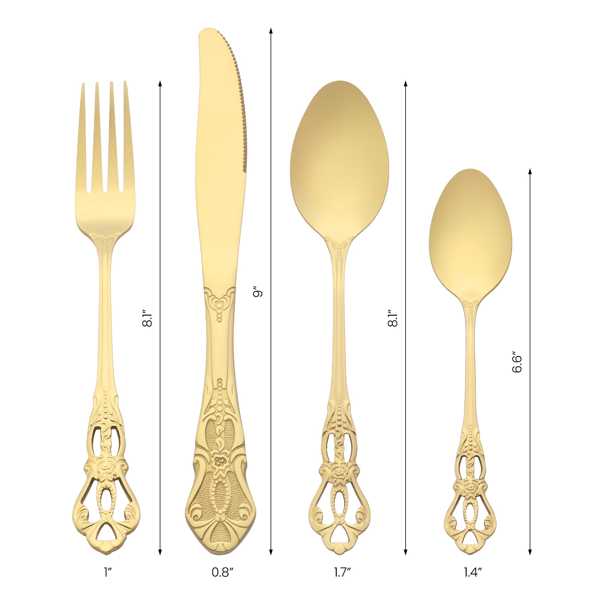 Unique Bargains 24 Pcs Silverware Set Stainless Steel Floral Flatware Set Gold