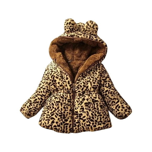 Kid's Girl Boy Warm Winter Fluffy Leopard Hooded Snowsuits Coat Cute Outerwear