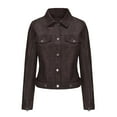 thumbnail image 2 of BLTIBY Women's Leather Casual Jackets Fall Button Solid Color Lapel Trendy Motorcycle Cropped Outfwear Lightweight Slim Coats Coffee XXL, 2 of 9