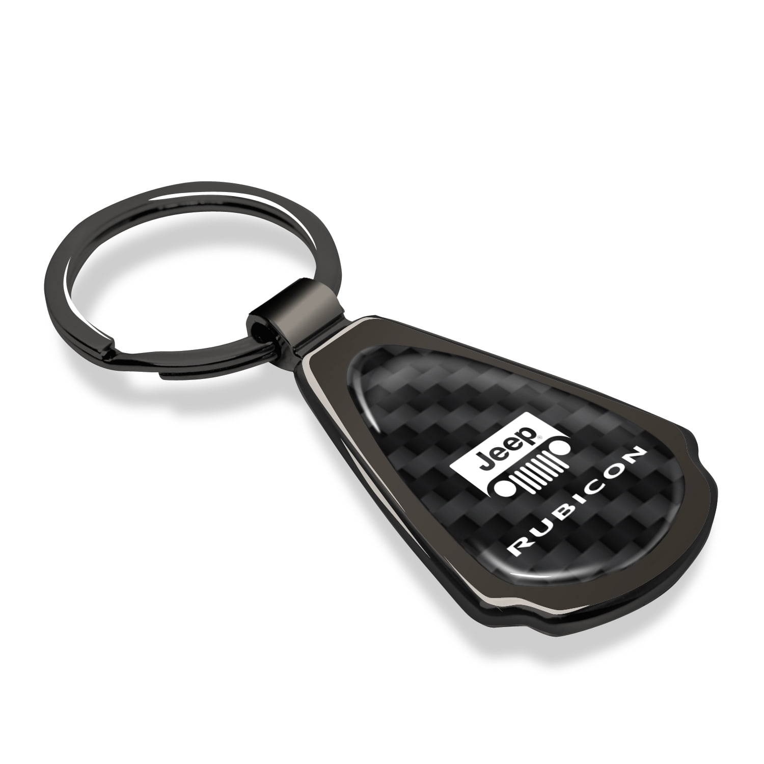 iPick Image for Jeep Rubicon Wrangler Real Carbon Fiber Gunmetal Black Metal Teardrop Key Chain, Official Licensed