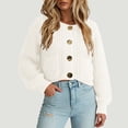 thumbnail image 2 of vigerkar Women's Chunky Knit Open Front Sweater Long Sleeve Button Loose Short Cardigan Outerwear Coats (White, S), 2 of 6