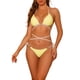 thumbnail image 1 of INSPIRE CHIC Conjuntos de Bikini con Anillo en Forma de Corazón para Mujeres, 2 Piezas, Color de Contraste, Push Up, Atado, Tejido Acanalado, Trajes de Baño Amarillo Grande, 1 of 5