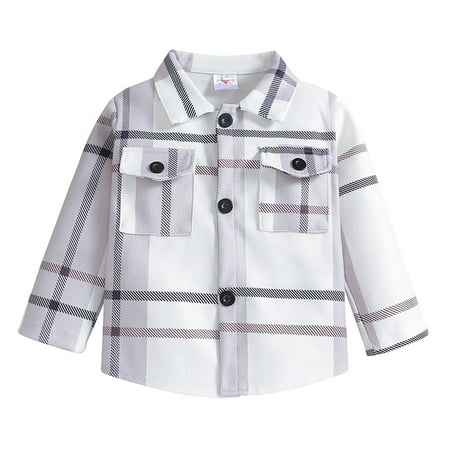 

IEUIBX Boys Lightweight Jacket Kids Toddler Baby Boys Unisex Winter Shirt Jacket Plaid Long Sleeve Button Down Coat Clothes Fall Outwear White 4-5 Years