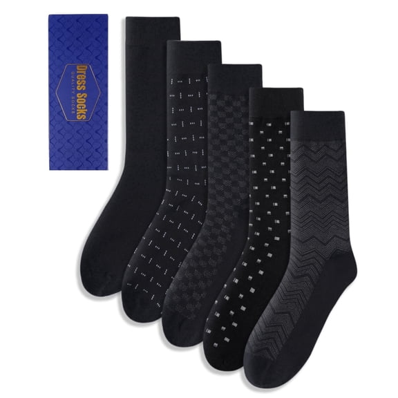 FREE YOKA 5 Pairs Mens Dress Socks Classic Patterned Business Crew Cotton Socks Father Birthday Christmas Gifts ，BLACK2