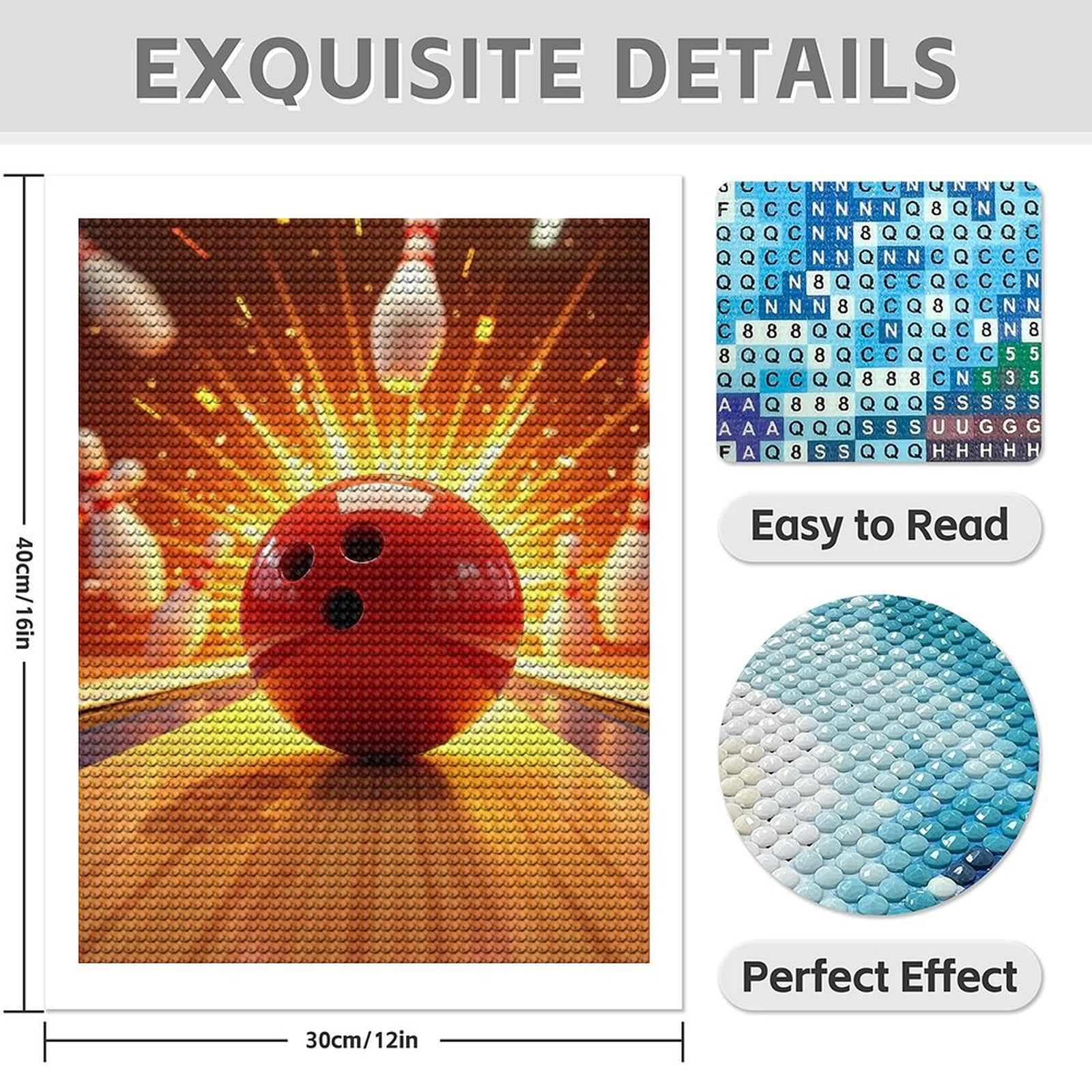 Diamond Art Kits for Adults - Cool Bowling Print No.22 5D Frameless Dimond Painting Kit for Adults Beginner, Round Diamond Kits for Home Wall Decor, Gift for Women