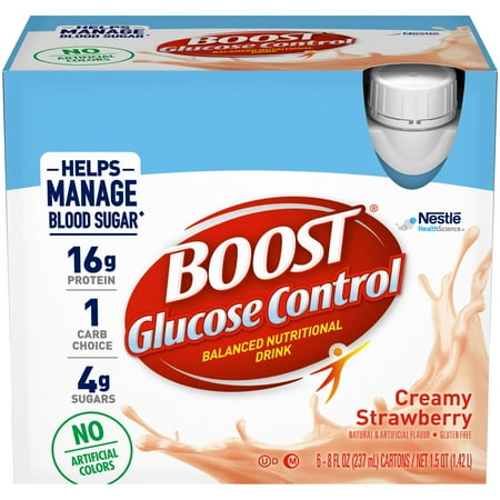 BOOST Glucose Control Nutritional Drink Protein Shakes, Creamy Strawberry, 8 fl oz, 6 Pack
