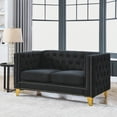 thumbnail image 2 of Chesterfield 2 Seater Upholstered Velvet Sofa, Button Tufted Couch Loveseat with Nailhead Trim Arms Removable Cushions Gold Metal Legs for Living Room Office, 2 of 12