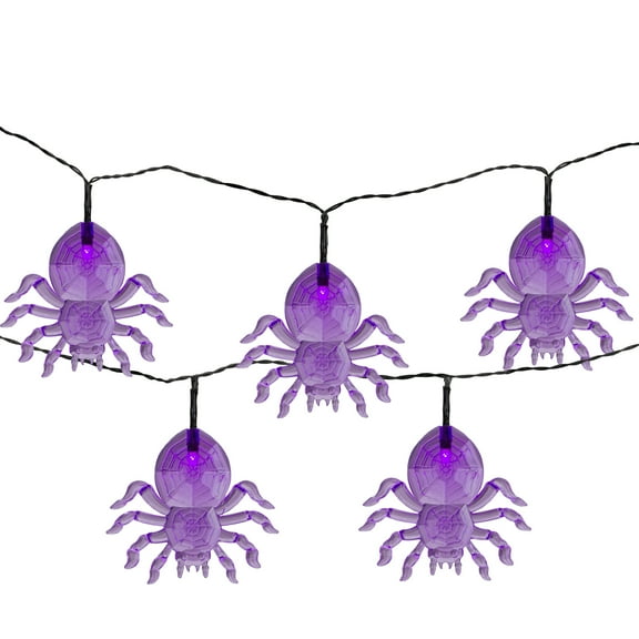 10ct Purple Battery Operated LED Spider Halloween Lights - 4.6 ft Black Wire