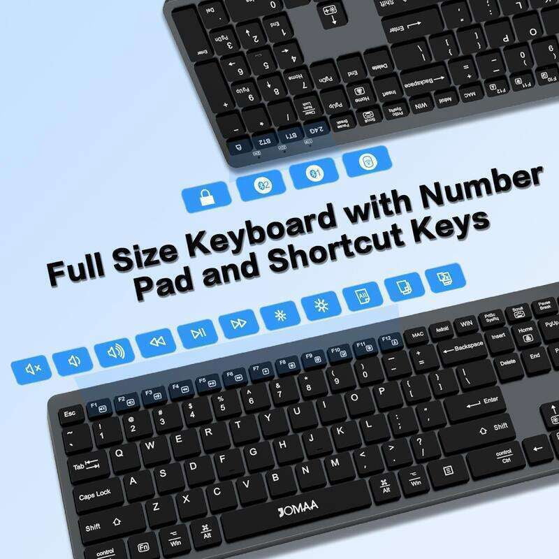 Full Size Silent Click Wireless Keyboard, RGB Backlit Rechargeable Bluetooth & USB Multi-Device Keyboard for Office, Compatible with Windows Mac iOS Android