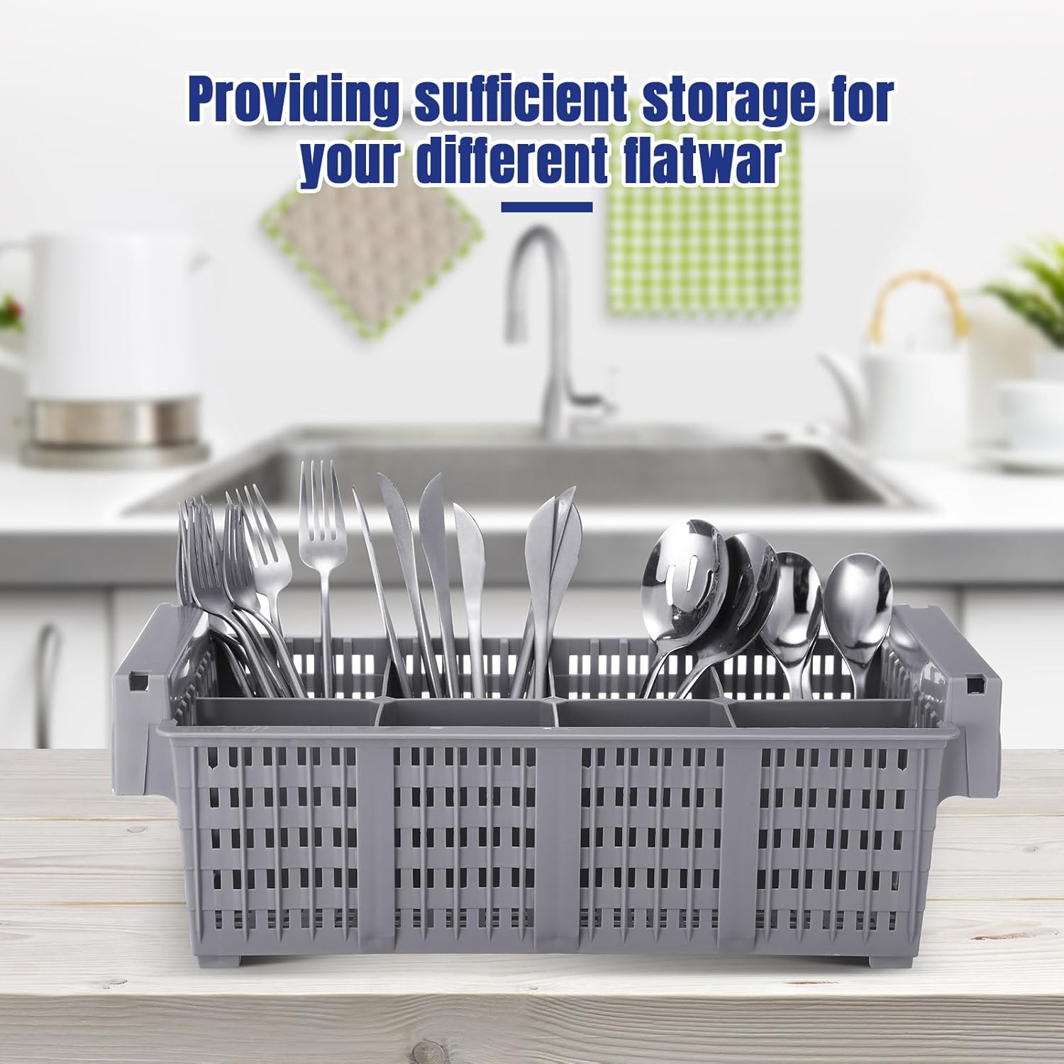 16inch Dishwasher Silverware Cutlery Basket 8 Compartments Washing Basket with Handle Utensil Holder Silverware Drying Rack for Kitchen Commercial(Grey)