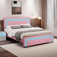 thumbnail image 3 of 4 EVER WINNER Full Size LED Bed Frame with Headboard，Upholstered Platform Bed Frame with LED Lights，Diamond Tufted Headboard and Footboard，Pink, 3 of 7