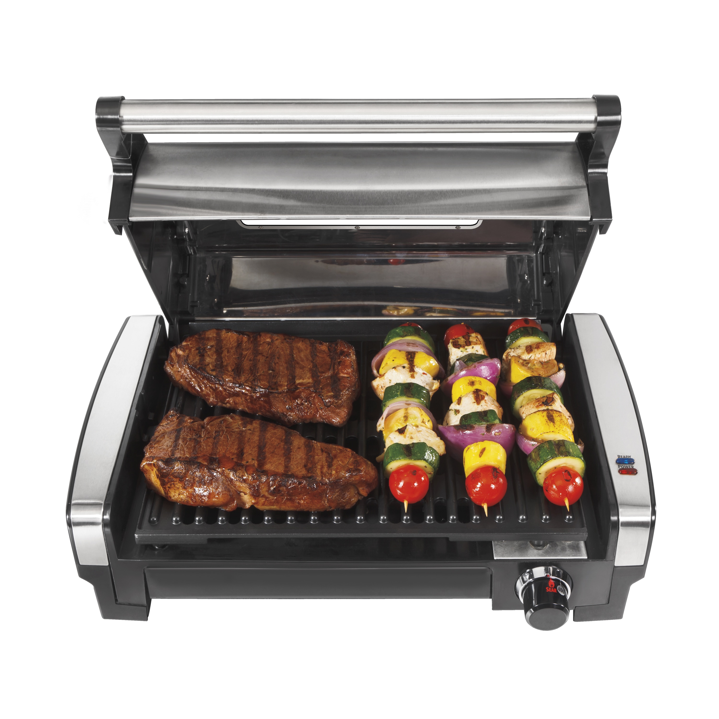 Hamilton Beach Electric Indoor Searing Grill with Viewing Window, Removable Easy to Clean Nonstick Plate, 6-Serving, Extra-Large Drip Tray, Stainless Steel, 25361 - image 2 of 5